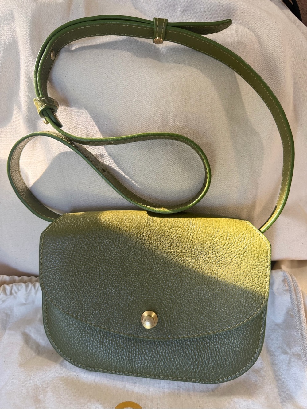Avocado Green Pebbled Leather Crossbody Bag